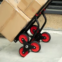 DURHAND 6-Wheels Stair Climber Trolley Cart, Hand Truck and Dolly, Foldable Steel Load Cart, 264lbs Capacity, Black and Red(m-10)