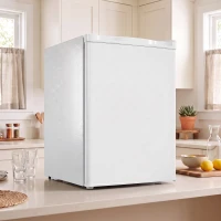 HOMCOM 2.6 Cu Ft Mini Fridge with Chiller Box, Single Door Compact Refrigerator, Adjustable Thermostat, Reversible Door, White(m-8)