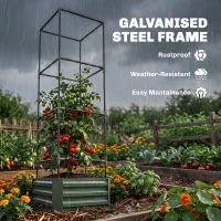 Outsunny Galvanized Planter Box, 24" x 24" x 73.5" Raised Garden Bed with Tomato Cage for Climbing Vines, Green(m-6)