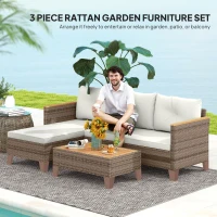 Outsunny 3 Piece Patio Furniture Set, L-Shaped Outdoor Furniture Conversation Set with Wood Top Coffee Table, Cream(m-4)