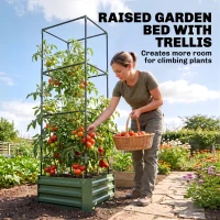Outsunny Galvanized Planter Box, 24" x 24" x 73.5" Raised Garden Bed with Tomato Cage for Climbing Vines, Green(m-4)