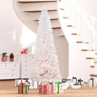HOMCOM 7ft Pencil Artificial Christmas Tree with Pine Realistic Branches, Auto Open, Pink and White(m-1)