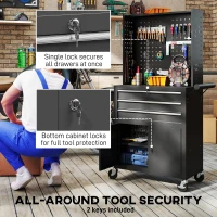 HOMCOM Rolling Tool Cabinet with Pegboard, Lockable Tool Chest, Mobile Tool Storage Organizer for Garage and Workshop, Black(m-6)