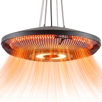 Outsunny Electric Hanging Patio Heater with LED Light, 750/1500 W IP65 Ceiling Mounted Infrared Outdoor Heater, Black(m-11)