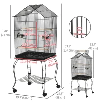 PawHut Bird Cage 57 Inch Flight Cage for Cockatiel, Conure with Rolling Stand, Pull Out Tray, Storage Shelf, Open Top(m-3)