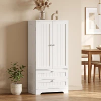 HOMCOM 47" Tall Pantry Cabinet, Farmhouse Kitchen Pantry with 6 Door Racks and 2 Drawers, White(m-8)