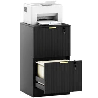 HOMCOM Lockable Filing Cabinet with 2 Fluted Drawers, File Cabinet with Adjustable Hanging Rails for A4 Letter Files, Black(m-9)