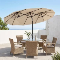 Outsunny Double Sided Patio Umbrella, 9.7' Large Outdoor Market Umbrella with Push Button Tilt and Crank, 3 Air Vents and 12 Ribs, for Garden, Deck, Pool, Brown(m-9)