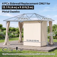 Outsunny Gazebo Curtains, 10' x 13' Universal Replacement Privacy Curtain, 4-Panels Sidewall with Hooks/C-Rings, Beige(m-3)