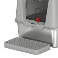 PawHut Stainless Steel Cat Litter Box with Lid, XL High Sided Enclosed Metal Litter Box w/ Scoop, Step, Pedal, Grey(m-8)