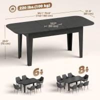 HOMCOM Extendable Oval Dining Table for 4-6, Farmhouse Expandable Kitchen Table, Round Edges, Black Wood Grain(m-3)