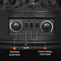 HOMCOM Electric Fireplace Stove, 725W/1450W Infrared 3-Sided Freestanding Fireplace Heater with 3D Flame Log, Thermostat, Black(m-5)