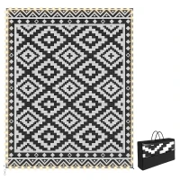 Outsunny Outdoor Rug Carpet Reversible Plastic Straw Rug with LED Lights Black and White 10' x 8' for Patio(m-1)