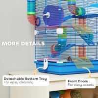PawHut 5 Tiers Hamster Cage Portable with Exercise Wheels Play Tube Water Bottle Dishes House Ladder for Gerbils, Dark Blue(m-7)