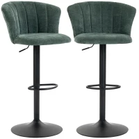 HOMCOM Adjustable Bar Stools Set of 2 with Back, Footrest, Chenille Upholstered Bar Chairs for Kitchen Island, Dark Green(m-2)
