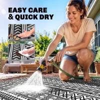 Outsunny Outdoor Rug Carpet with USB Lights Reversible Patio Rug with Carry Bag for Camping 12' x 9'(m-6)