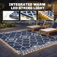 Outsunny Reversible Outdoor Rug Carpet with LED Lights, 10' x 8' PP Straw Rug with Carry Bag and Ground Stakes(m-5)
