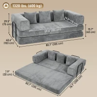 HOMCOM 81" Boneless Couch, 5-in-1 Convertible Sofa Bed with 29.5" Deep Seat, High-Density Foam, No Assembly, Grey(m-3)
