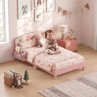Qaba Toddler Bed with Bedside Storage and Guard Rails, Montessori Bed for Ages 3-8, Fits 132x70x10cm Mattress, Pink Fox Print(m-1)