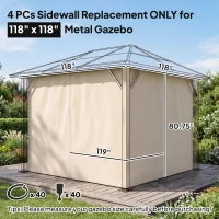 Outsunny 9.84' x 9.84' Gazebo Sidewall Set with Hooks/C-Rings, Beige(m-3)