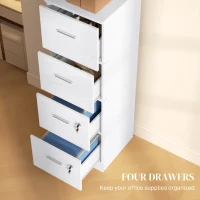 HOMCOM Vertical Filing Cabinet with Lock, 4 Drawer File Cabinet with Adjustable Hanging Bar for A4 and Letter Size, White(m-4)