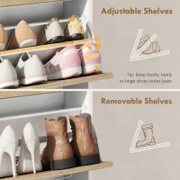 HOMCOM Shoe Cabinet, Slim Shoe Organizer Cabinet with 2 Flip Drawers, Adjustable Shelves, Drawer and Glass Top(m-5)