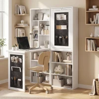 HOMCOM Foldable Convertible Writing Table with Storage Shelves, Bag, Wall-Mounted Space-Saving Computer Desk, White(m-2)