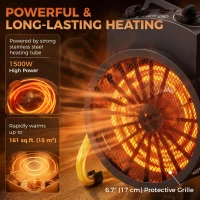 Outsunny Fan Heater with Tilt, 1500W Electric Space Heater with Adjustable Thermostat, Portable Handle for Garage, Workshops(m-4)