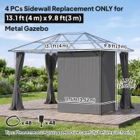 Outsunny Gazebo Curtains, 10' x 13' Universal Replacement Privacy Curtain, 4-Panels Sidewall with Hooks/C-Rings, Grey(m-3)