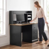 HOMCOM Computer Desk with 3 Drawers and Storage Shelves, 47" Home Office Study Writing Table, Walnut and Black(m-8)