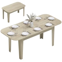 HOMCOM Extendable Oval Dining Table for 4-6, Farmhouse Expandable Kitchen Table, Round Edges, Oak(m-13)