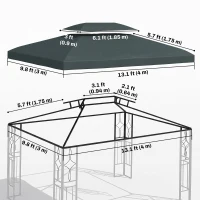 Outsunny 13' x 10' Gazebo Replacement Canopy 2 Tier Top UV Cover Pavilion Garden Patio Outdoor, Grey (TOP ONLY)(m-3)