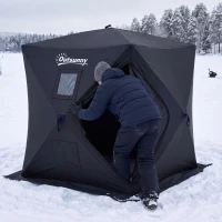 Outsunny 2 Person Ice Fishing Shelter, Pop-Up Portable Ice Fishing Tent with Carry Bag, Windows and Anchors for Low-Temp -22℉, Black(m-8)