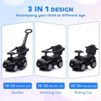 Aosom 3 In 1 Push Cars for Toddlers Kid Ride on Push Car Stroller Sliding Car with Horn Music, Black(m-4)