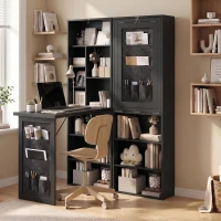 HOMCOM Foldable Convertible Writing Table with Storage Shelves, Bag, Wall-Mounted Space-Saving Computer Desk, Black(m-2)