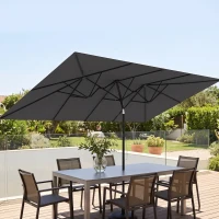 Outsunny Double-Sided Patio Umbrella Parasol with Tilt, Adjustable Height, Vents and 12 Ribs, for Garden, Deck, Grey(m-1)