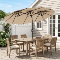 Outsunny Double Sided Patio Umbrella, 9.7' Large Outdoor Market Umbrella with Push Button Tilt and Crank, 3 Air Vents and 12 Ribs, for Garden, Deck, Pool, Brown(m-10)