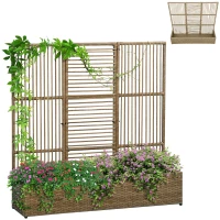 Outsunny Raised Garden Bed with Lattice Trellis, Rattan Outdoor Planter with Storage for Garden, Patio, Balcony, Sand Brown(m-9)