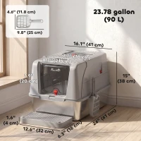 PawHut Stainless Steel Cat Litter Box with Lid, XL High Sided Enclosed Metal Litter Box w/ Scoop, Step, Pedal, Grey(m-3)