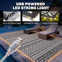 Outsunny Outdoor Rug Carpet with USB Lights Reversible Patio Rug with Carry Bag for Camping 12' x 9'(m-4)