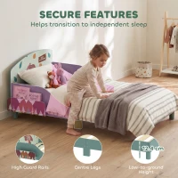 Qaba Toddler Bed with Bedside Storage, Guard Rails, Montessori Bed for Ages 3-8, Fits 132x70x10cm Mattress, Green Bear Print(m-4)