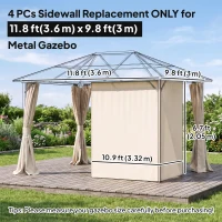 Outsunny Gazebo Curtains, 10' x 12' Universal Replacement Privacy Curtain, 4-Panels Sidewall with Hooks/C-Rings, Beige(m-3)