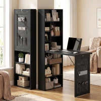 HOMCOM Foldable Convertible Writing Table with Storage Shelves, Bag, Wall-Mounted Space-Saving Computer Desk, Black(m-10)