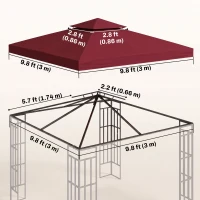 Outsunny 10' x 10' Square 2-Tier Gazebo Canopy Replacement Top Cover Outdoor Garden Sun Shade, Wine Red(m-3)