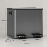 HOMCOM Garbage Bin, Soft-Close Trash Can with Foot Pedal, 2x4 Gallon (2x15 L) Garbage Can with Removable Inner Buckets, Black(m-3)