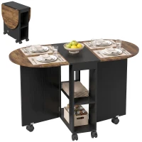 HOMCOM Folding Dining Table, Drop Leaf Table with 2 Shelves for Small Spaces, 120cm, Rustic Brown(m-13)