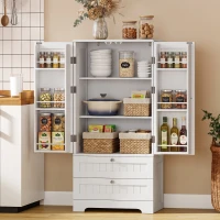 HOMCOM 47" Tall Pantry Cabinet, Farmhouse Kitchen Pantry with 6 Door Racks and 2 Drawers, White(m-1)