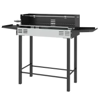 Outsunny BBQ Rotisserie Grill Charcoal, Split Roaster for Chicken Turkey, 3-Level Grill Grate, Storage Shelves, Stainless Steel(m-2)