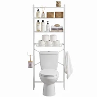 HOMCOM Over-the-Toilet Storage Shelf, 3-Tier Over-Toilet Bathroom Organizer with Adjustable Shelves and Pull-Out Basket, White(m-2)
