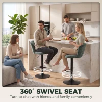 HOMCOM Adjustable Bar Stools Set of 2 with Back, Footrest, Chenille Upholstered Bar Chairs for Kitchen Island, Dark Green(m-5)